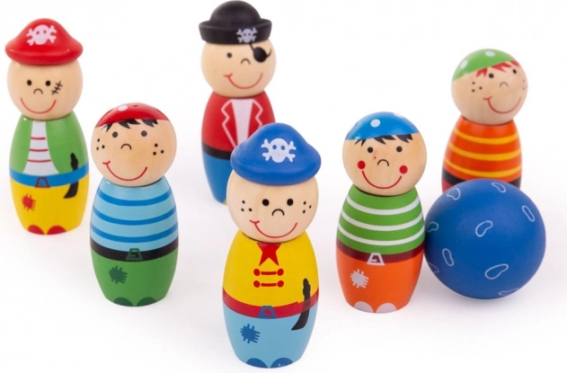 Színes fa tekebábuk Kalózok gyerekeknek