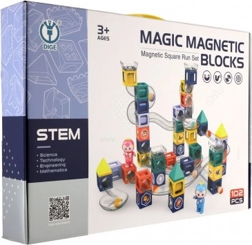 Magnetic marble run with figures, 102-piece construction set