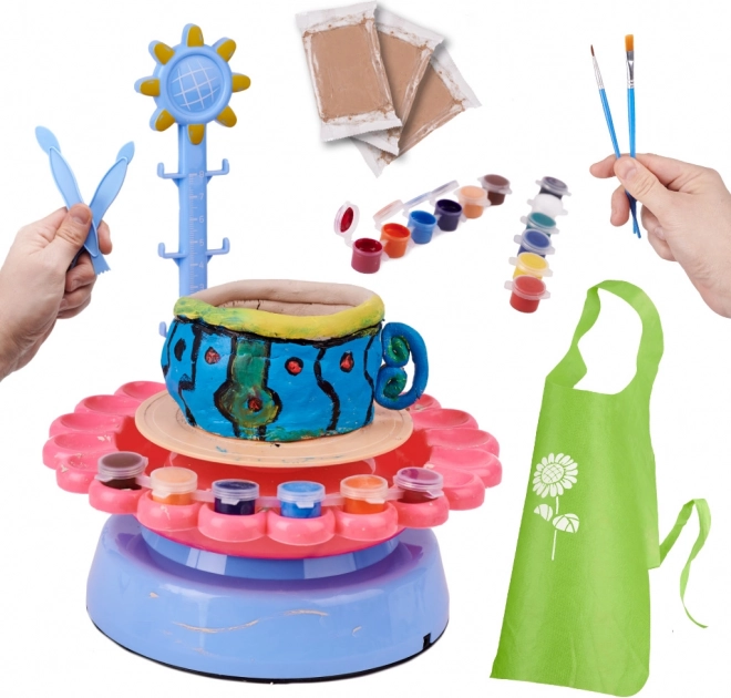 children's pottery wheel set with clay and paints
