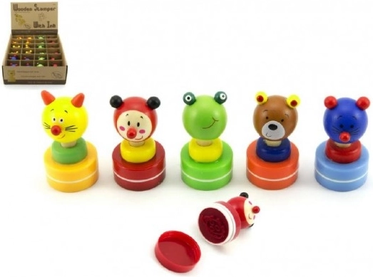 Houten rond stempeltje voor kinderen, 6 cm – dieren, mix van motieven