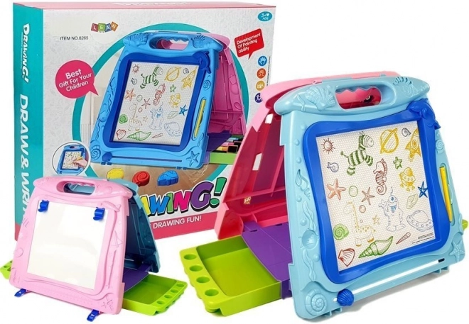 Double-sided kids’ drawing board with magnet and markers