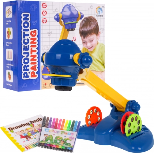 Kids’ drawing projector 3+ with sounds and lights, 4 discs, 12 markers and pad