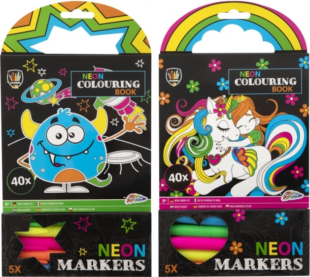 Libri da colorare neon con 5 pennarelli, 40 fogli