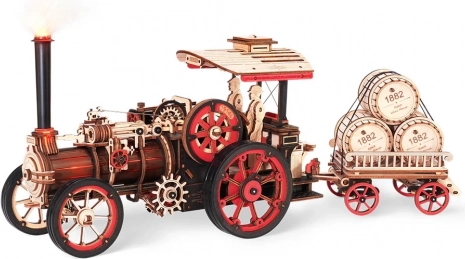 RoboTime 3D mechanická drevená skladačka parný stroj s prívesom