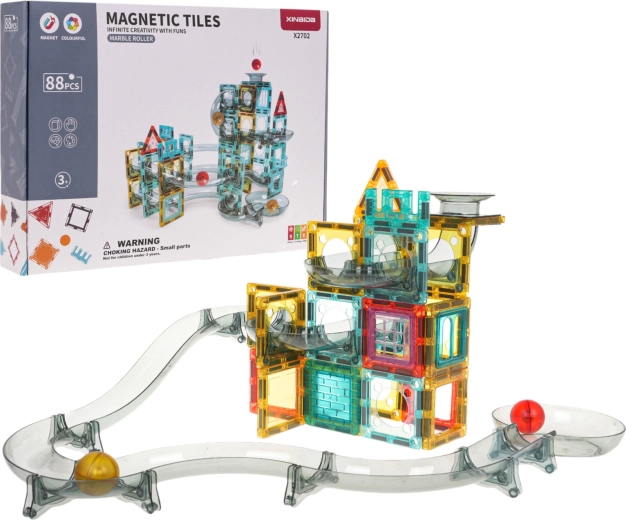 Magnetic marble run construction set, 88 pieces