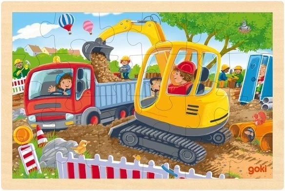 GOKI Wooden Puzzle – Excavator, 24 Pieces