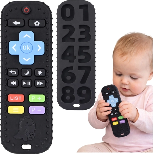 Sensorische babyafstandsbediening – rubberen bijtring met cijfers, zwart