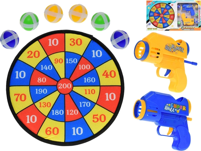 Børne-dartskive med velcro med 2 pistoler og 6 bolde, 27 cm