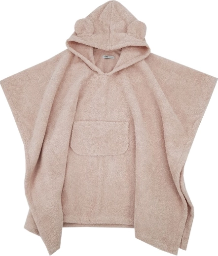 Eko poncho enfant en coton avec capuche et petites oreilles, rose poudré 75 × 120 cm
