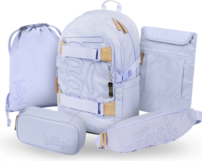 Baagl set 5 Skate Lilac: zaino scolastico, astuccio, sacca, marsupio e custodia per laptop