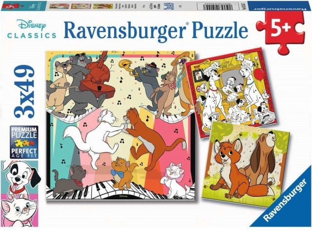 Ravensburger sestavljanka Disney Classics: živalice v dobri volji 3×49 koščkov