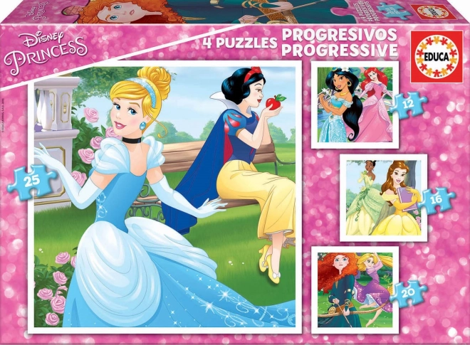 Educa puzzle Disney princese 4v1 za otroke (12–25 koščkov)