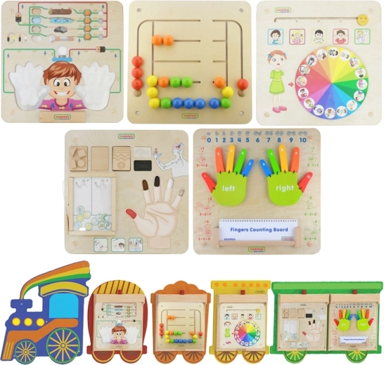 Masterkidz Flex treinsset 5-in-1 – wandgemonteerde sensorische en motorische panelen