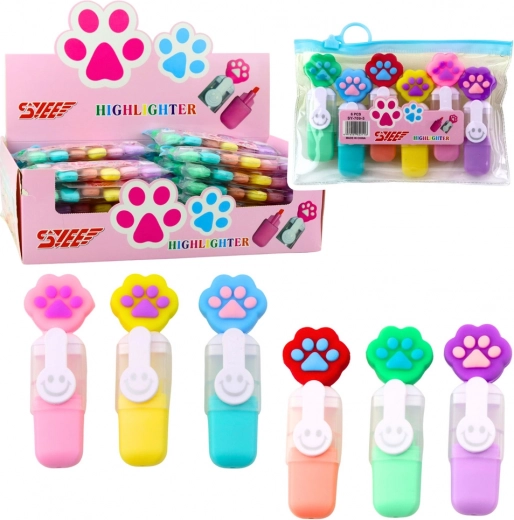 Mini highlighters with paw in case 6 pcs