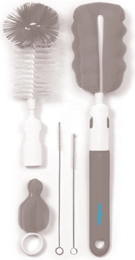 BabyOno børste til rengøring af flasker og sutter med udskifteligt håndtag, grå