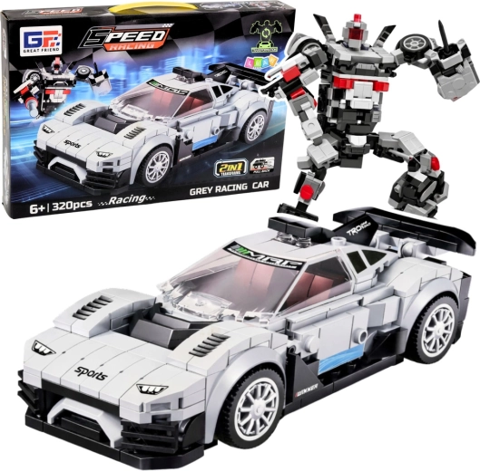 Set di costruzione 2 in 1 auto da corsa e robot, 320 pezzi, bianco