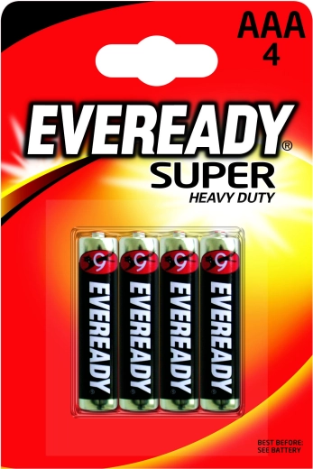 Piles Energizer Eveready AAA R03 1,5 V au zinc-chlorure, lot de 4