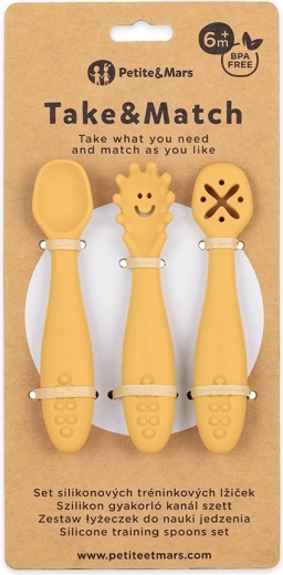 Petite&Mars silicone training spoons Take&Match, set of 3 pcs, Intense Ochre, 6m+