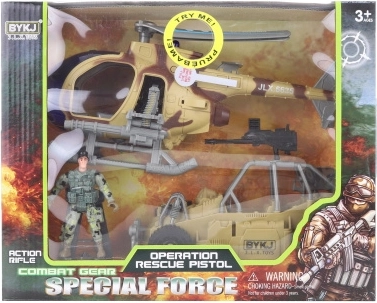 Military set with battery-powered helicopter and armored car