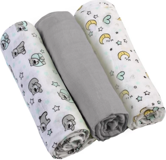 BabyOno muslin nappies super soft, 3 pcs, grey