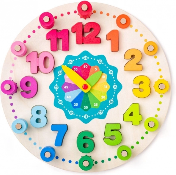 Orologio didattico in legno colorato con numeri e anelli, 102 pezzi