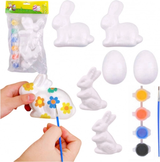 Polystyrene Decoration Painting Set - 4 Bunnies and 2 Eggs with Colors