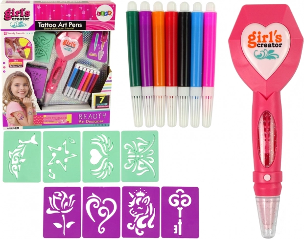 Kit de tatouages temporaires avec stylo électronique et pochoirs