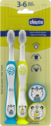 Chicco children's toothbrushes Tiger & Panda 3–6 years, 2 pcs