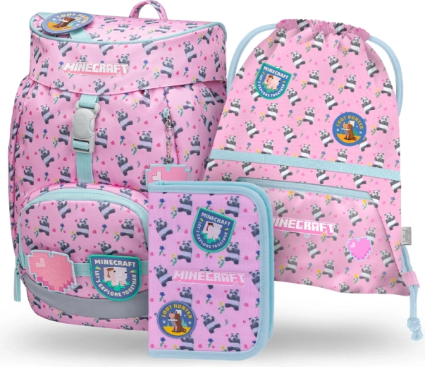 School Set BAAGL Airy MINECRAFT Panda – backpack, pencil case and shoe bag