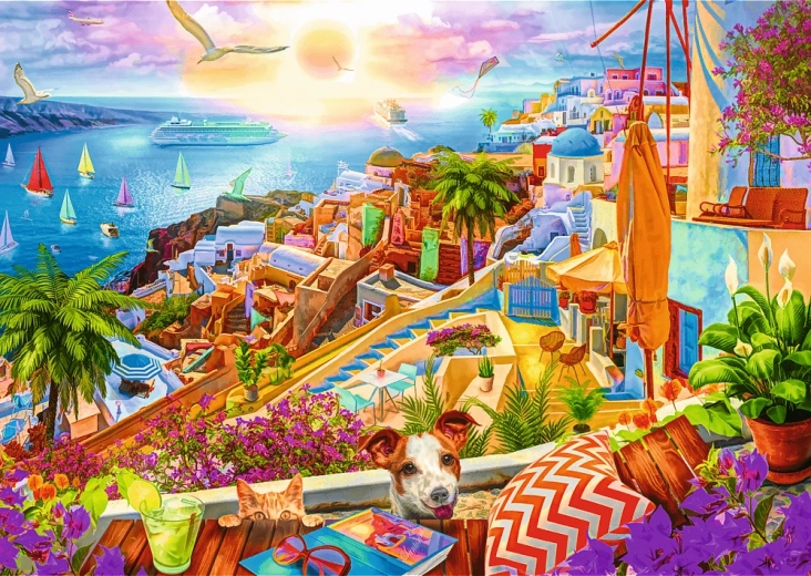 Puzzle TREFL Premium Plus Tea Time – bezoek aan Santorini, 1000 stukjes