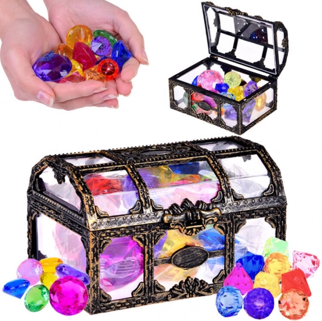 Pirate Chest with Colorful Crystals for Treasure Hunts