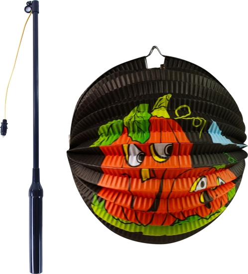 Halloween paper pumpkin lantern 25 cm with light-up wand 50 cm