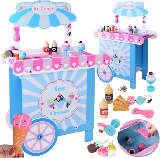 Chiosco del gelato in legno pastello per bambini con accessori