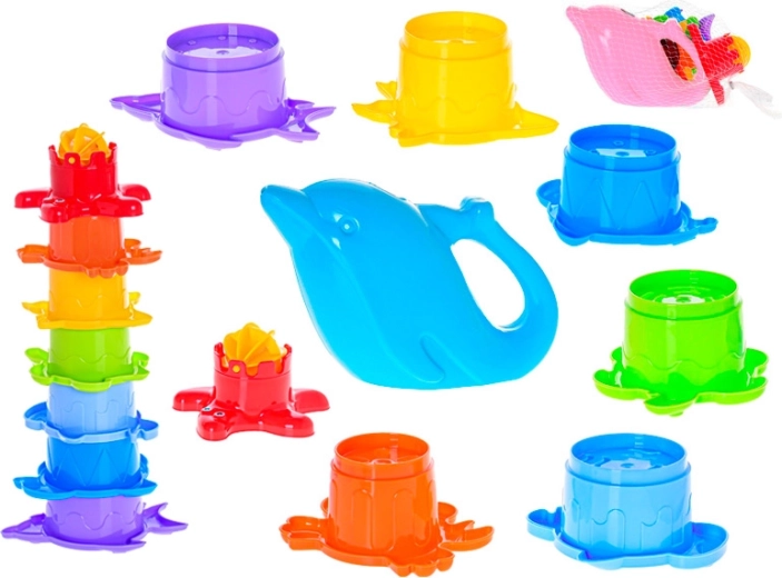 Pyramide petits animaux marins avec arrosoir dauphin, 7 étages, 28 cm