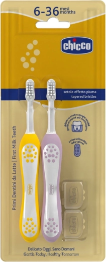 Chicco children's toothbrushes 6–36 months, 2 pcs – lilac and mustard