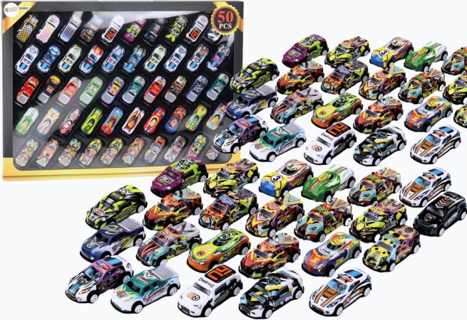 Set of Colorful Metal Pull-Back Cars – 50 pcs