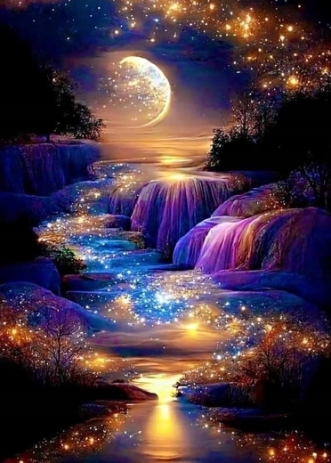 Diamantmaling Måne – gyldent landskab 30 × 40 cm