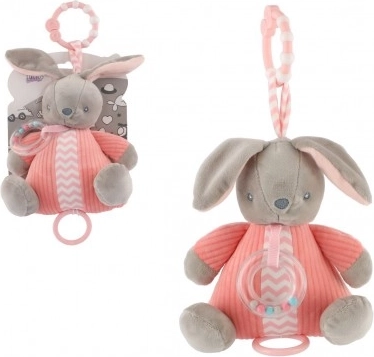 Coniglietto di peluche con carillon a carica e sonaglino, rosa (18 × 20 cm)