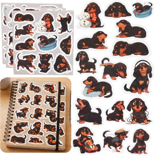 Set of Dachshund Stickers, Assorted Designs, 54 pcs
