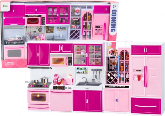 Mobili da cucina per bambole con frigorifero e fornello rosa