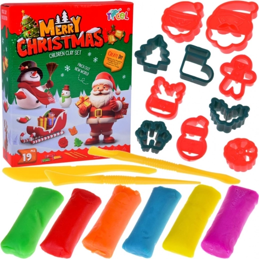 Christmas creative set with modeling clay and molds