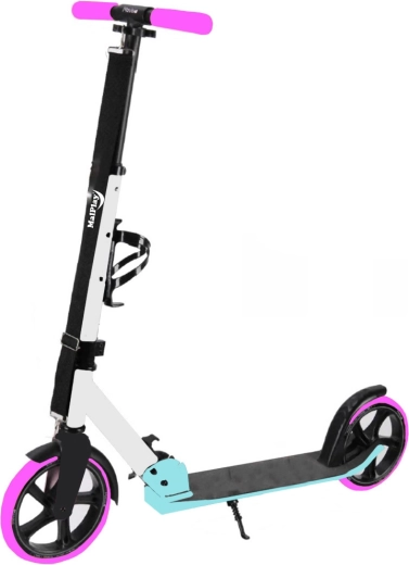 Folding scooter white‑pink‑blue with strap