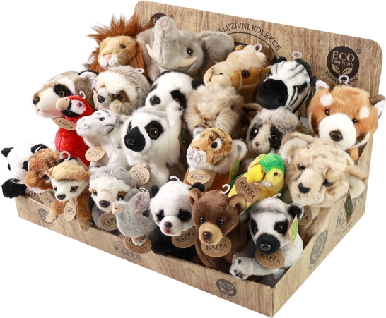 Display met eco‑vriendelijke pluche exotische dieren RAPPA