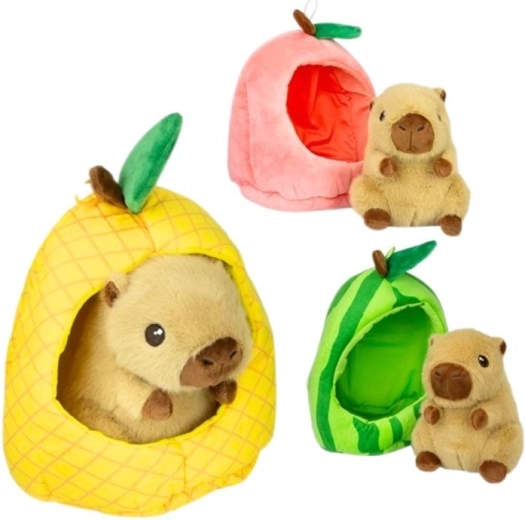 Pluchen capibara in fruitig huisje 15 cm