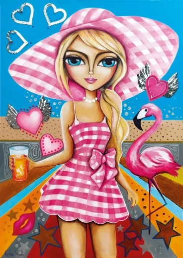 Puzzel Dame in het roze 1000 stukjes