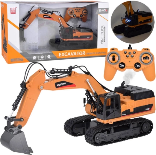 RC tracked excavator toy with smoke, sounds and LED lights + remote control
