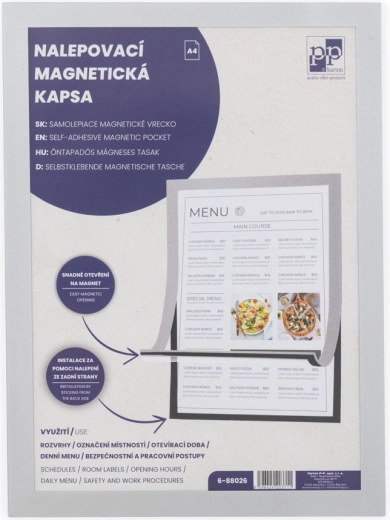 Self-adhesive magnetic pocket A4, silver