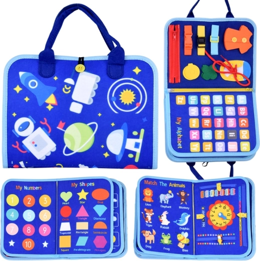Textile Montessori Activity Book with Dry-Erase Board and Markers