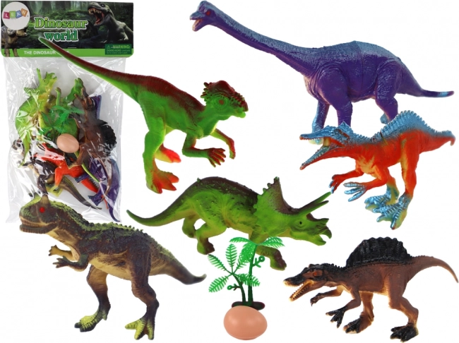 set of dinosaur figures with accessories, 6 pieces