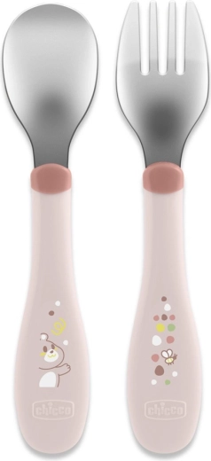 Chicco children's stainless steel cutlery pink (from 18 months)